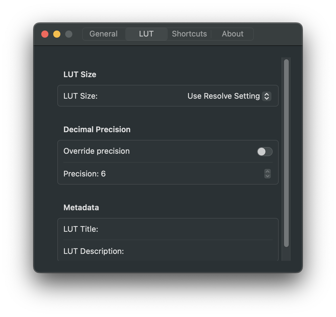 LUT Settings